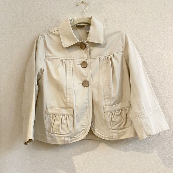 CHICO'S Beige Denim Three Button Up Crop Jacket Women Chico's Size 0 Small - Picture 4 of 11